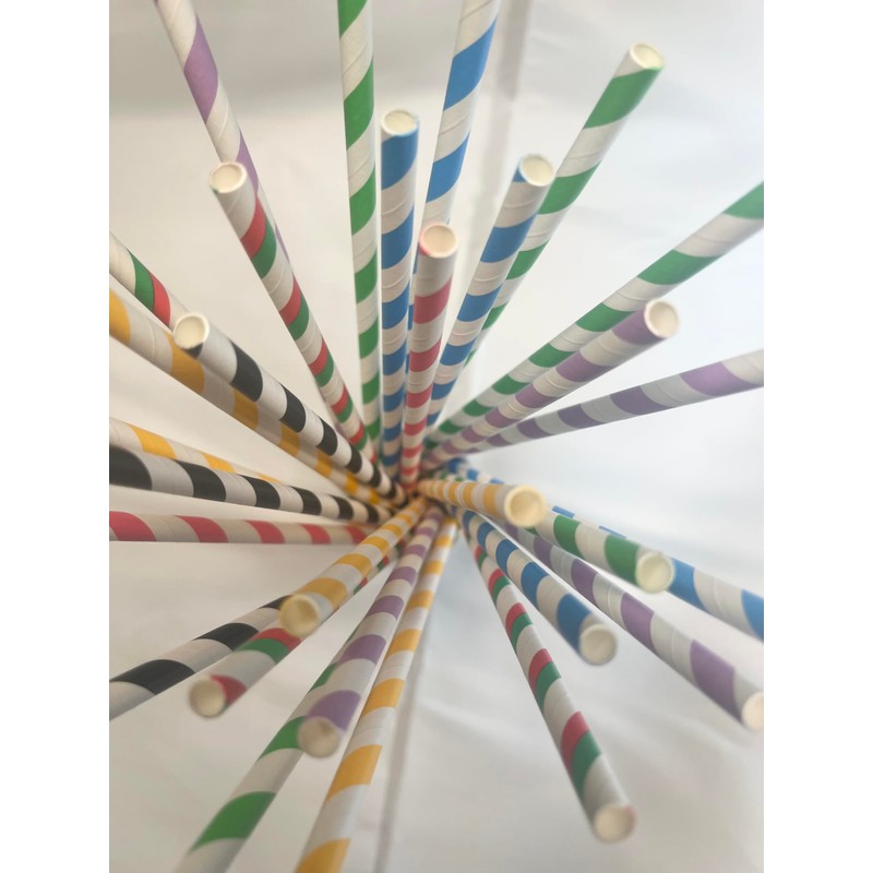 Biodegradable 100 Paper Drinking Straws, Striped Multi-Colour Pack, Party and