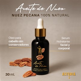 Aceite para Cabello y Skin Care | Serum con Aceite de Nuez Pecana ideal para Skincare y Tratamiento para Cabello Maltratado - 30ml | Serum Hidratante Facial - Oleo para Cabello 100% Natural - Prensado en Frio | ASTERIA
