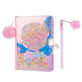 Lollipop Diary Set Plush Notebook with Ballpoint Pen Glitter Charm Comfetti,Girl Journal with Lock Keys Stylish Hardcover Journal & Creative Diary Planner for Girls,80 Sheets/160 Pages