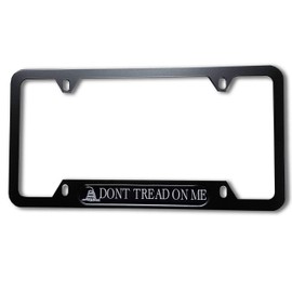 Dont Tread ON ME Flag Domed Black License Plate Frame -US Size- Molon Labe, Snake Flag, Merica, America, Proud American, US Standard Size