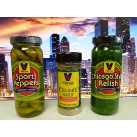 VIENNA BEEF Original Chicago-Style Hot Dog Trio, Relish, Sport Peppers, Celery Salt