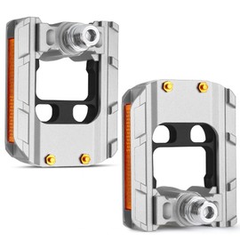 KOOTU Bike Pedals with Reflective Strips, Universal 9/16 Inch Mountain Bike Pedals, Non-Slip Aluminum Alloy Bicycle Pedals for Road BMX MTB Bike (New Silver)
