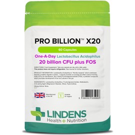 Lindens Pro Billion X20 20 Billion Cfu Ultra High Strength Capsules - 60 Pack - Ultra High Potency Lactobacillus Acidophilus Supporting Digestion - UK Manufacturer, Letterbox Friendly