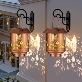 Solar Lantern Waterproof Metal Hummingbird Decor Birthday Gifts for Women Mom Grandma,Outdoor Hanging LED Decorative Light for Garden Patio Yard Lawn Backyard Front Porch（2 Pack