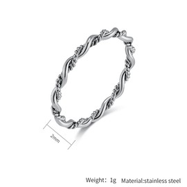 PAMTIER Women's Stainless Steel Ring 2 mm Wide Wave Ring Gold Braided Rope Stack Twist Ring Pinky Rings, metal, Metal