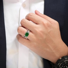 SweetJew Sapphire Ring 925 Sterling Silver Mens Wedding Band Pave 5A Cubic Zirconia Round Cut Blue Gemstone Promise Ring For Him Size 7-14, Gemstone, Emerald