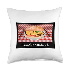 Bare Knuckle Cut the Mustard on a Bun by Funnycomb Knuckle Sandwich Eat My Fist not a Wrist a Hand Out to Lunch Throw Pillow, 18x18, Multicolor