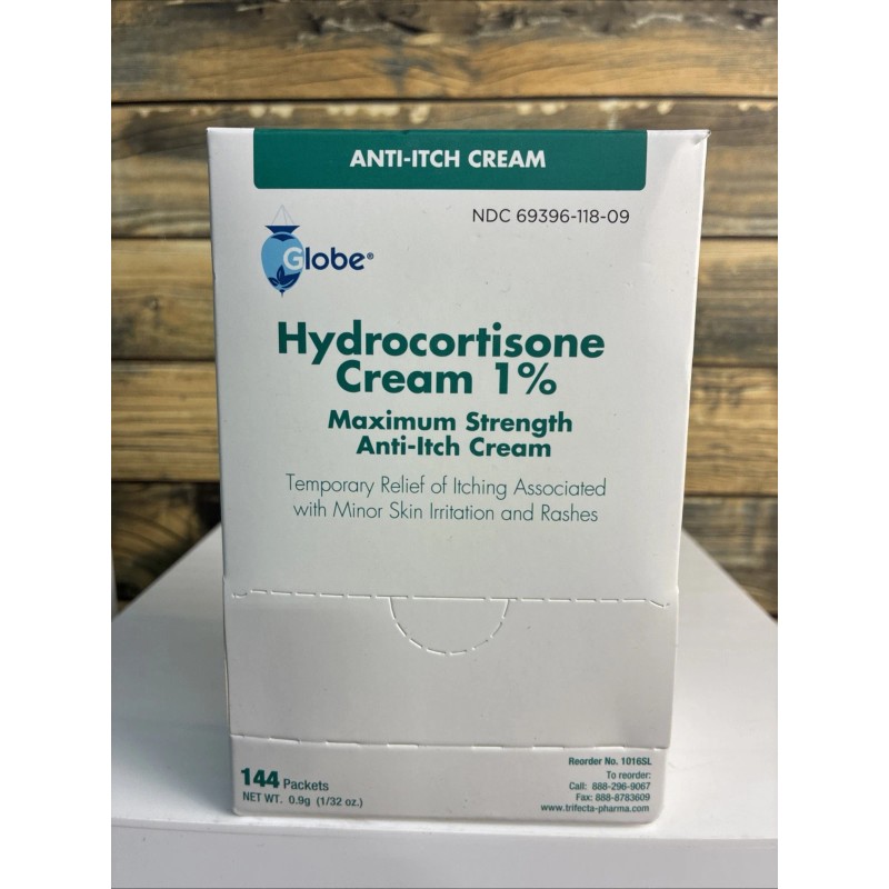 Globe- 144 Pack Hydrocortisone 1% Maximum Strength Cream, 0.9g Single