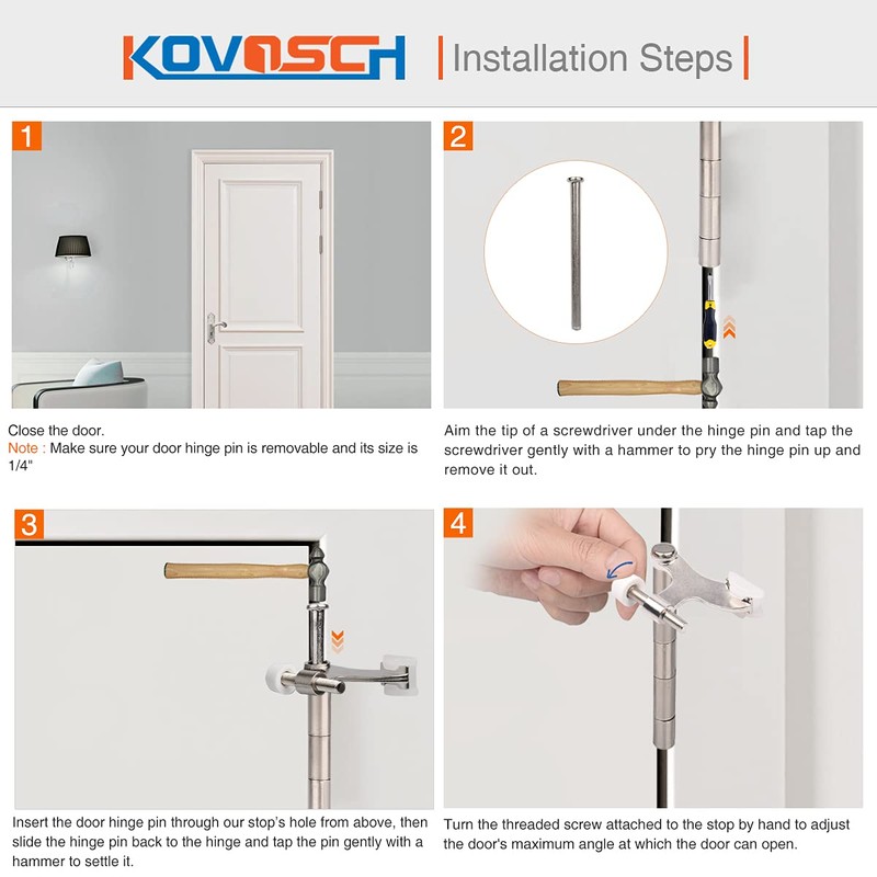 KOVOSCH 2 Pack Hinge Pin Door Stopper Brushed Satin Nickel