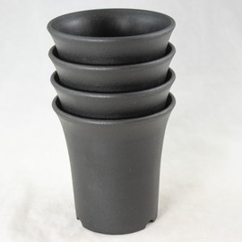 4 Japanese Round Black Plastic Cascade Bonsai Pot, Orchid Planter - 3.5"x 3.5"x 3.75" (4X#3)