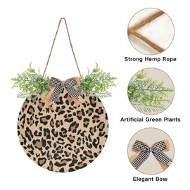 Oyihfvs Leopard Skin Dots Animal Texture Print Door Hanging Sign, 12" Merry Christmas Front Plaque Board Round Wreath for Daily Holiday Welcome Home Garden Yard Wall Pediments