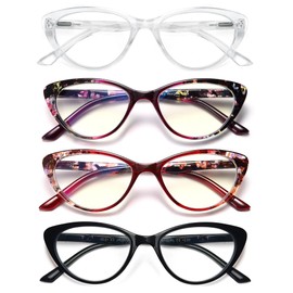 EYEURL Reading Glasses for Women 4-Pack Cat Eye Blue Light Blocking Readers Fashion Computer Glasses with Spring Hinge Anti-Glare Readers for Women,3.0