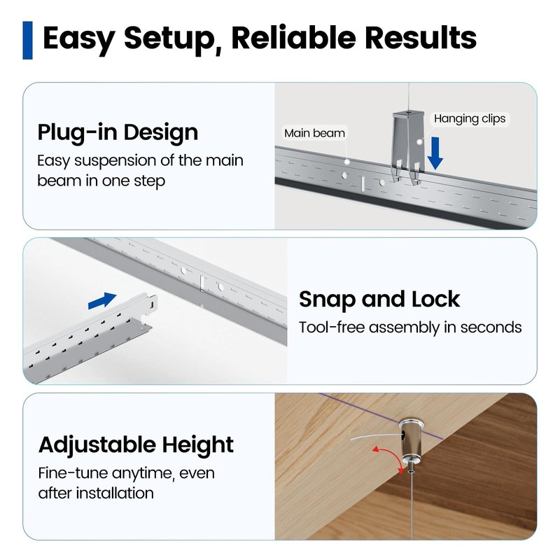 Muzata 64 Sq Ft Drop Ceiling Grid System White Complete