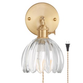 Shenmoyl Plug in Wall Sconce, Transparent Tulip Glass Lampshade Wall Light Plugin Corded for Bedside Bedroom Doorway (Without Bulb)