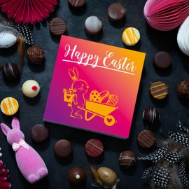 Hallingers Happy Easter L - Pralinen zu Ostern, Ostergeschenke für Osterkörbchen zu Ostern, Pralinen handmade ohne Alkohol (Box) - Ostergeschenke Osterkörbchen Ostereier & als Osterdeko | Glückwunsch