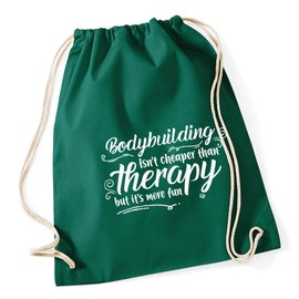 Hippowarehouse Bodybuilding isn't cheaper than therapy but it's more fun Drawstring Cotton School Gym Bag 37cm x 46cm, 12 litres