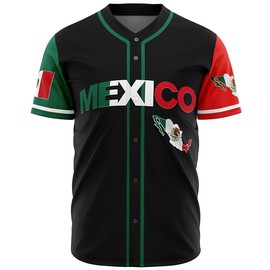 Mexico Jersey Shirts, Eagle Mexico Baseball Jerseys Button Down Shirt, Mexican Flag Baseball Jersey Sports Shirt for Men (Black, Size XL)