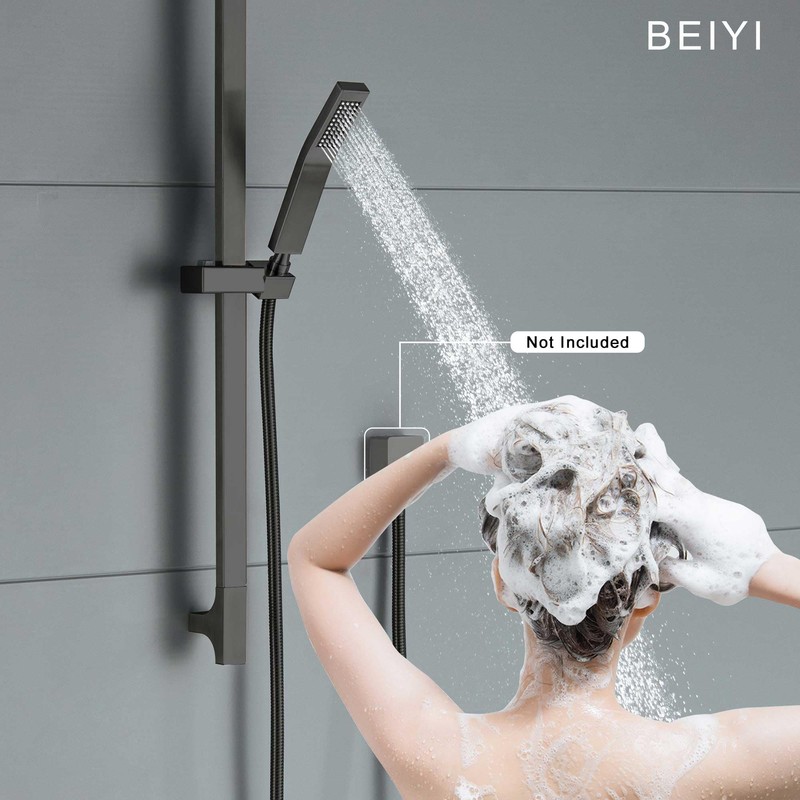 BEIYI Matte Black Handheld Shower with Slide Bar Square Handheld