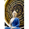 Houlu Blue Buddha Statue and Circle LED Table Lamp, Ceramic