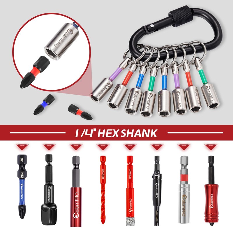 ColumPRO Magnetic Drill Bit Holder Keychain 1 Set (8PCS), One-Handed