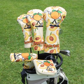 Golf Club Head Covers Peach Style Golf Driver Headcover 3 Wood Headcover Hybrid Headcover Head Covers Mallet Blade Putter Covers Magnetic, Rotatable Fairway Wood Rescue Head Covers