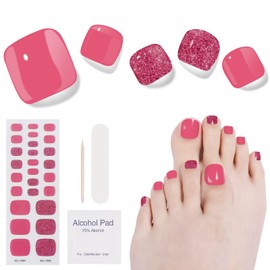 DUKASOU Semi Cured Gel Pedicure Strips, (Rouge Button) 26 PCS Gel Nail Strips Works with Any UV Light, Salon Quality Gel Nail Stickers，Easy to Apply & Remove