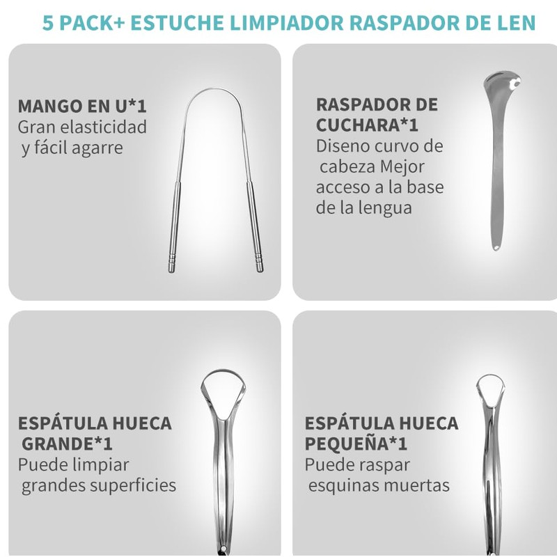 Set de 4 Limpiador de Lengua, Raspador de Lengua Reutilizable
