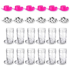 U-Vathing 12 Pcs Plastic Mini Western Cowboy Hats with 1 oz 12 Pcs Miniature Cowboy Boot Shot Glasses Cowboy Cowgirl Party Decorations Supplies