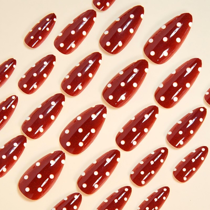 24Pc Short Press on Nail Stickers for Women, French Polka