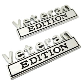 2PCS Veteran Edition Car Metal Emblem Special Decal 3D Letters Bumper Badge Truck Adhesive Conservative Stickers, Funny Decals Adhesive Fit for Vehicle, Truck, SUV, Door Decoration (Silver/Black)