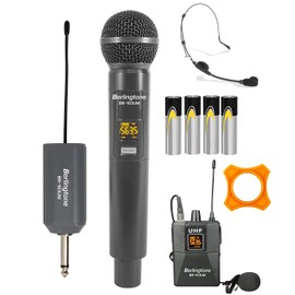 Berlingtone BR-103UM Dual UHF Wireless Microphone System, with Headset Mic, 60 Adjustable Frequency Channels, with Rechargeable Receiver, Karaoke, Wedding, DJ, Party, Church, up to 200ft Range