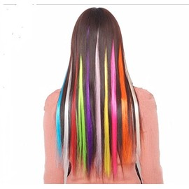 24 Pcs 20" Colorful Clip in Hair Extensions Solid Color Rainbow Highlights