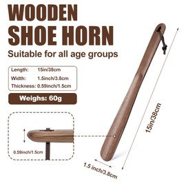 Beniaflow 15Inch Wooden Shoe Horn,Long Handle For Seniors Women Men Kids,Fas-Grade Walnut Wood Shoehorn For Pregnancy