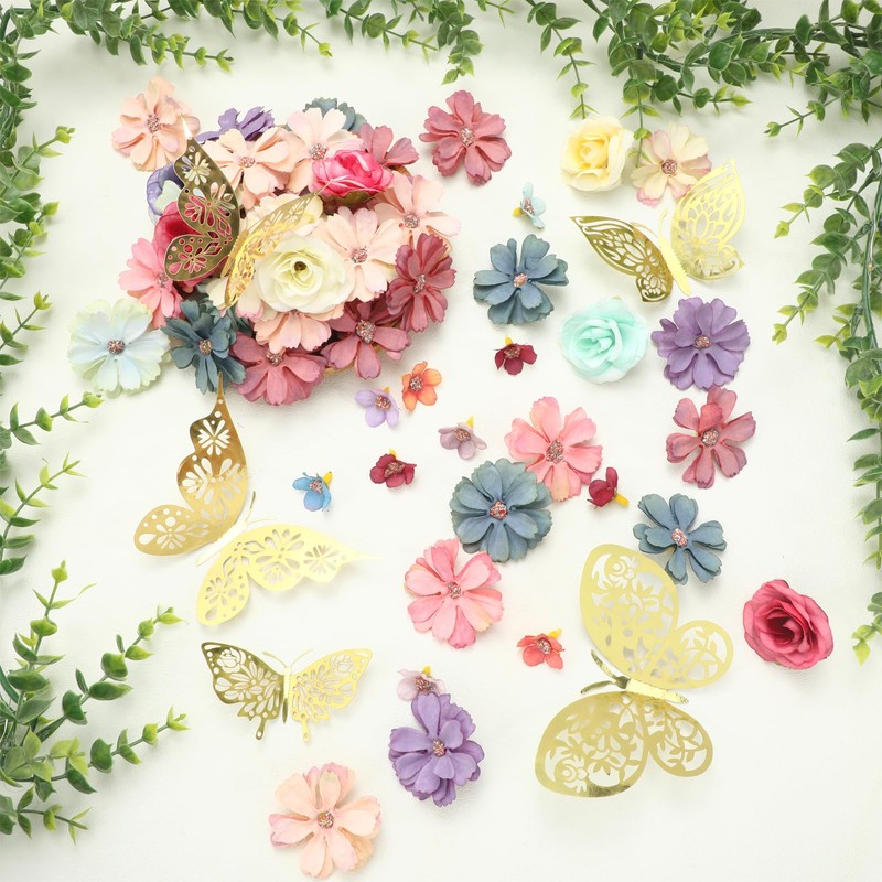 Wavyknot 342 Pcs Flower and Butterfly DIY Set Small Silk