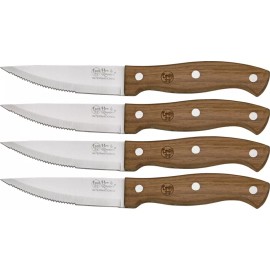 Hen & Rooster Four Piece Kitchen Knife Set 4pc Brown Wood Stainless Blade 030