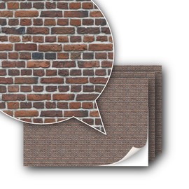 3 Sheets Self-Adhesive Decorative Film Wall Cladding for Model Making in Scale 1:87 Scale H0 (UK: 3.5 mm Scale) (Smoky Red Bricks)