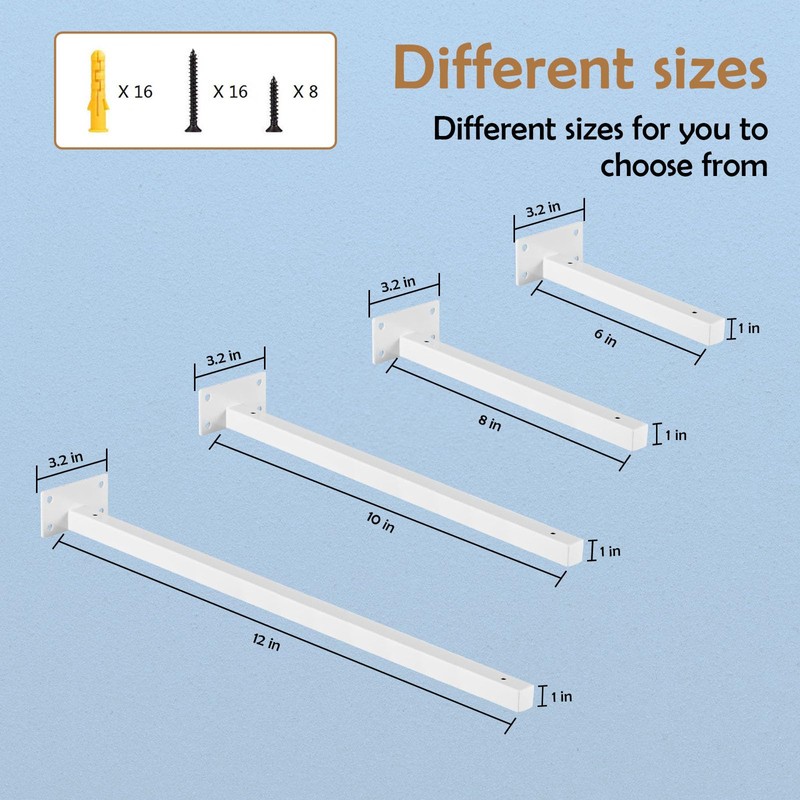 4 Pack Multi-Sized Premium Heavy Duty Shelf Brackets, Steel Thickened