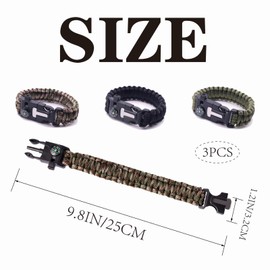 VireEyU Survival Bracelet, Multifunctional Survival Bracelet, Buckle, Compass, Lifeguard Whistle, 5 in 1 Sports Camping Outdoor Activities (Pack of 3, Black + Green + Camouflage)