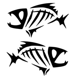 2 x Fish Skeletons Mirror Image Decal Vinyl Sticker Car Truck Laptop Boat Tumbler Yeti Decor (Black, 7")