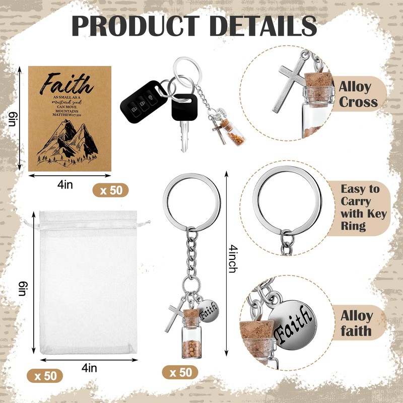 Sureio 20 Sets Mustard Seed Keychain Mustard Seed Faith Gifts