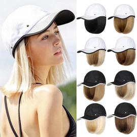 Lansigreen Quick Dry Hat with Hair Extensions Sun Protection Hat Wig Lightweight Outdoor Baseball Cap Attached 13" Short Straight Hairpiece Synthetic for Women Bleach Blonde