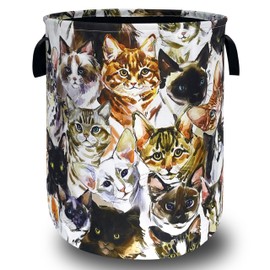 Watercolor Cats Printed Laundry Basket Oxford Cloth Animal Cat Laundry Hamper With Handle Foldable Portable Clothes Storage Basket Funny Laundry Bag 18.9"x16.5" For Laundry Room/Bedroom/Bathrooms