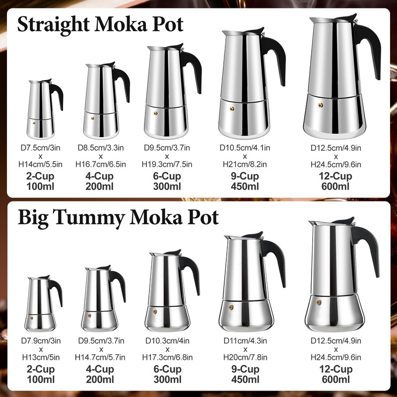 Vaolvpant 2 Cup Stainless Steel Moka Pot Stovetop Espresso Maker