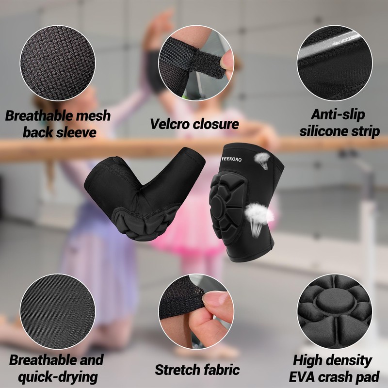 YEEKORO Kids/Youth Knee Pads + Elbow Pads, Compression Support Sleeve