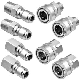 Elesunory 4 Set NPT 3/8 Inch Pressure Washer Coupler, Quick Connect Fittings, Stainless Steel Male and Female Quick Connect, Pressure Washer Adapter Set (Internal Thread and External Thread)