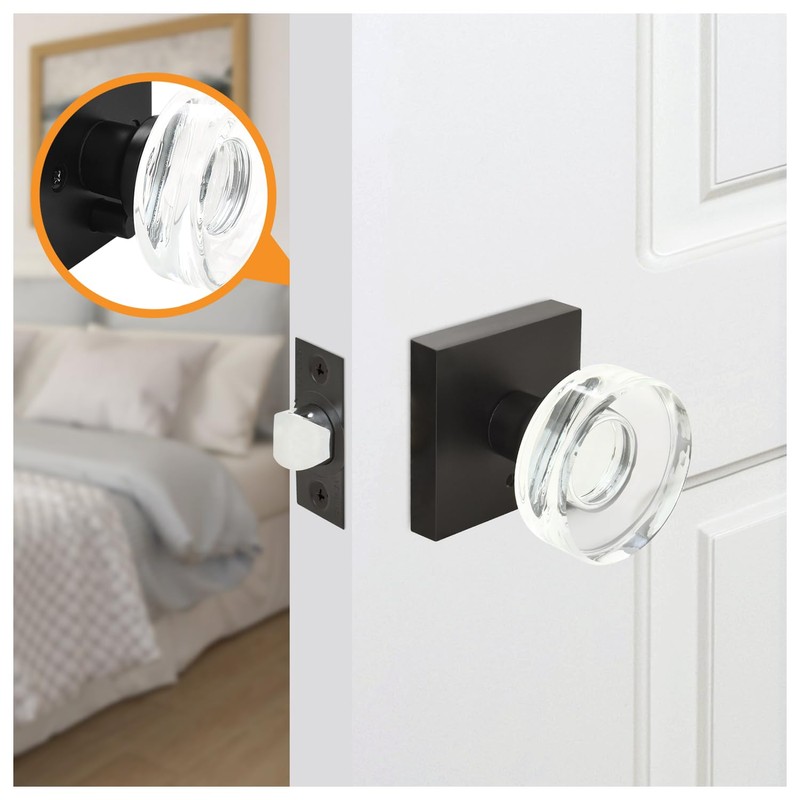 Nuk3y Nova Door Knob Crystal Glass Round (Privacy, Matte Black)