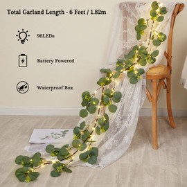 Waipfaru Christmas Decoration Indoor - 6FT Eucalyptus Garland with Timer, Artificial Christmas Greenery Cedar Tree Garland for Mantle Fireplace Outdoor Xmas Decor (Eucalyptus)