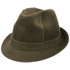 Lipodo Molinar Men's Corduroy Hat - Men's Hat Made of Cotton - Hat Sizes 55-62 cm - Trilby Made of Cord - Fabric Hat with Grosgrain Ribbon and Lining - Cord Hat Summer / Winter, olive, 58
