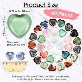 Fumete 60 Pieces Multicolor Crystal Natural Heart Stone Mini 20 mm Pocket Heart Love Carved Palm Puffy Shaped Chakra Reiki Energy Balancing Stone for Decoration