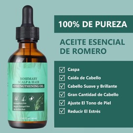 Aceite de Romero：Aceite Esencial de Romero para Cabello - 100% Puro Orgánico Aceite Capilar Con Romero de Cejas, Pestañas, Barba -60ML Rosemary Oil Hair Growth Esencial más grueso, más largo